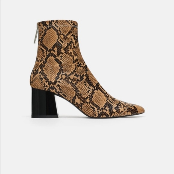 Zara Snakeskin Trendy Block Heel Zip Ankle Pointed Toe - Picture 8 of 12